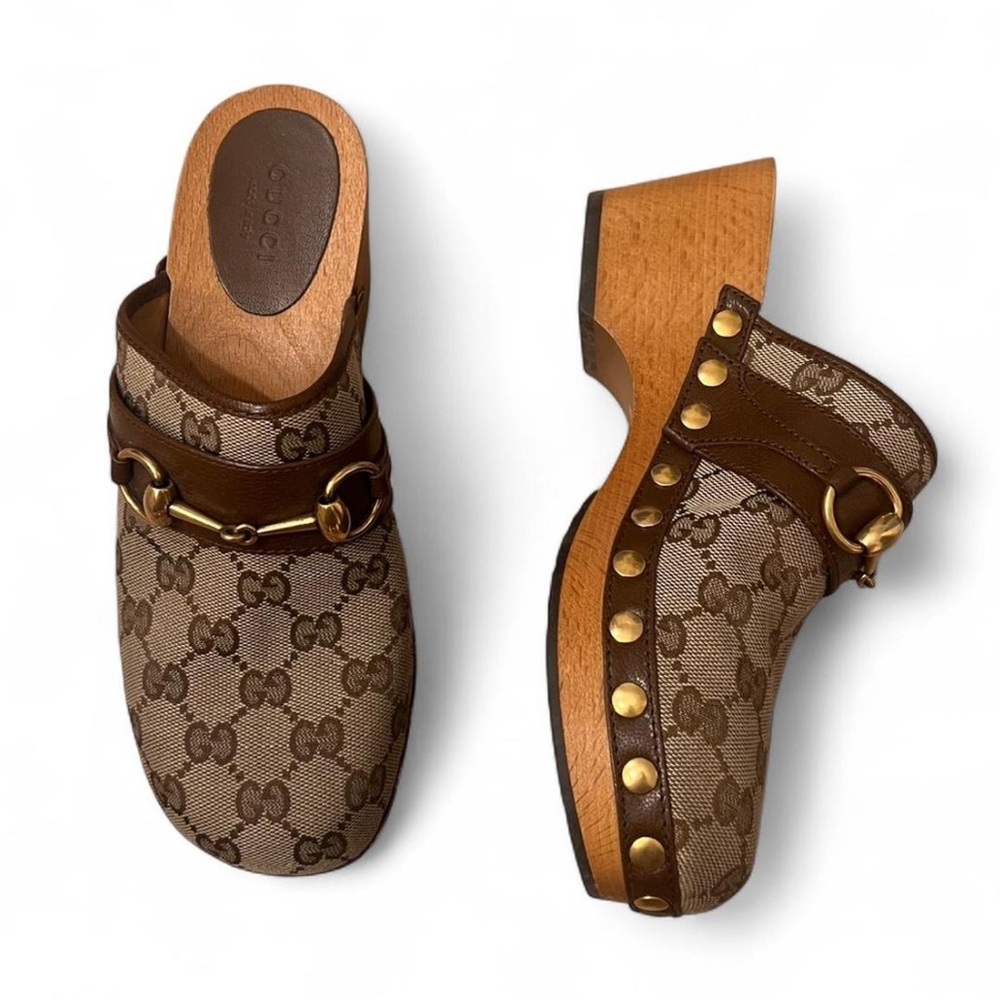 Gucci Brown and Gold Women's Clogs